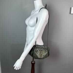 Vintage Shoulder bag leather patchwork 1920's Art Deco 80s green studded